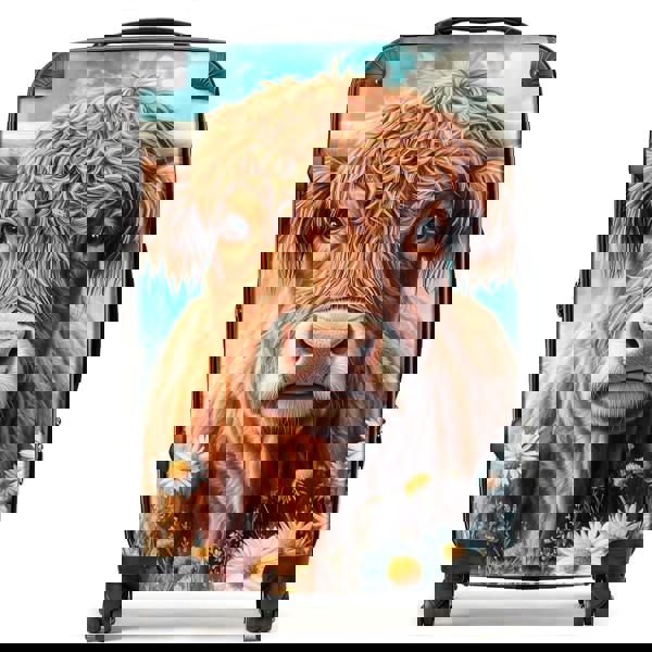 Warren Reed Highland Cow with Daisies Suitcase