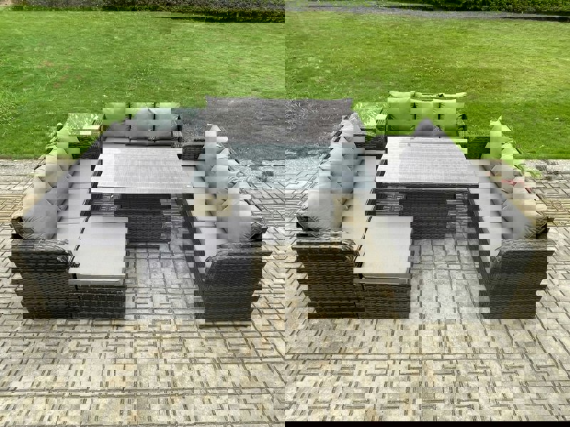 Fimous Dark Grey Mixed Rattan Outdoor Lounge Set - Height Adjustable Lifting Table & Footstool