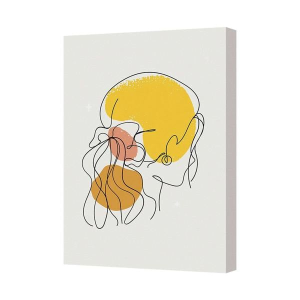 Benjamin Tate Design Abstract Line Art Portrait On Canvas Wall Art With Yellow Circle Accent