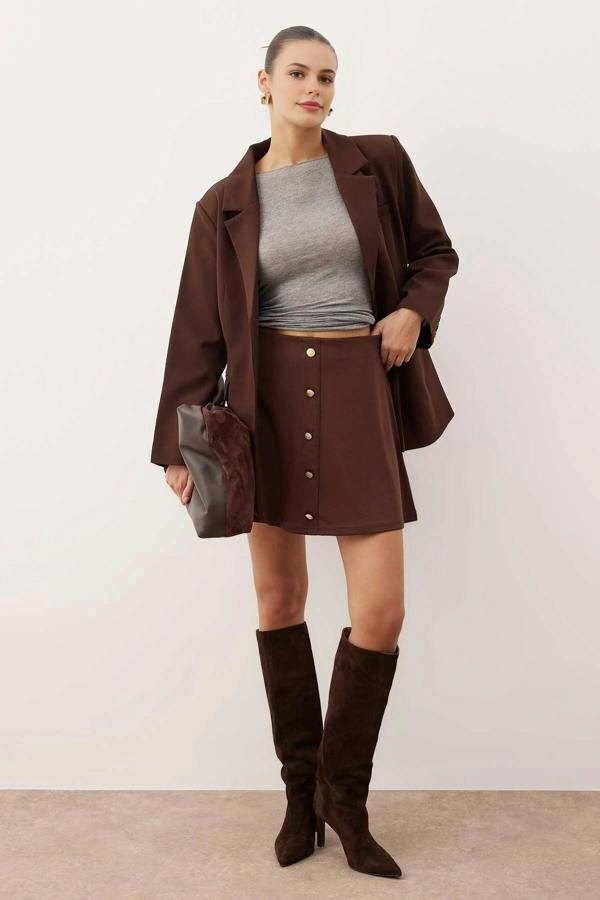 WOVCOR A-line Knit Mini Skirt with Buttons