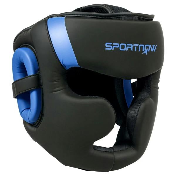 SPORTNOW boxing headguard, black with blue panels and adjustable chin strap