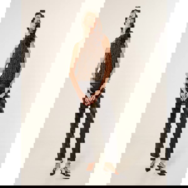 Blue Vanilla High Neck Lurex Puffball Sleeveless Blouse