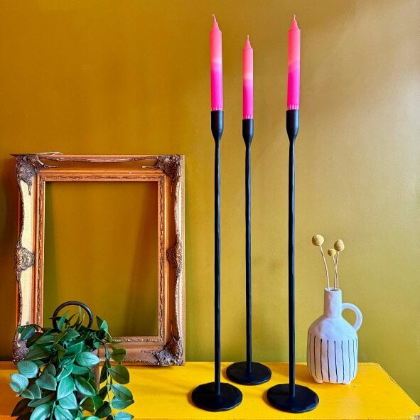 Love Frankie Black Stem Candle Holder - 2 Sizes Available