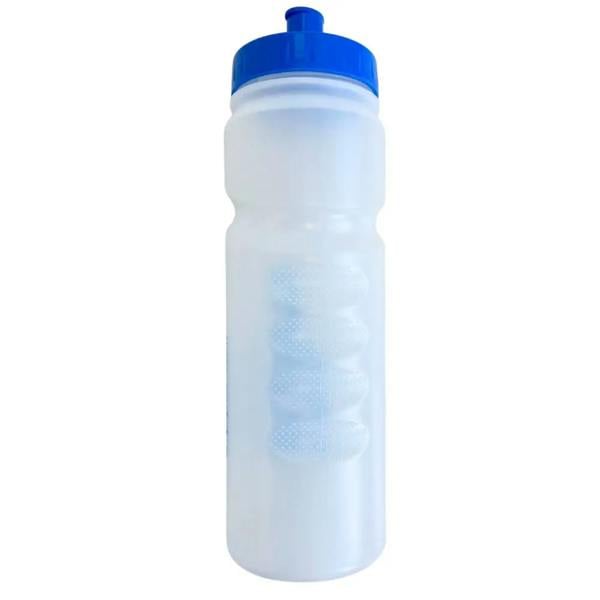 Simply Swim 750ml clear plastic sports water bottle with blue lid and handle