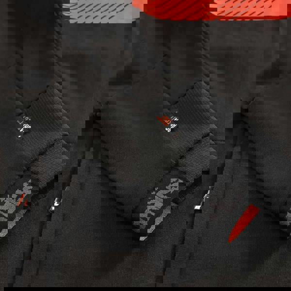 Scruffs Tech Mens Winter Warm Hooded Hoodie Sweat Shirt Jumper, close-up of black hoodie showing the sleeve with 