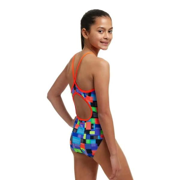 Funkita girls chip set diamond back swimsuit in multi geometric pattern