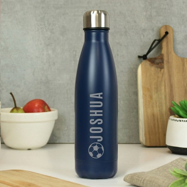 Personalised Memento Company Personalised Football Navy Metal Insulated Drinks Bottle