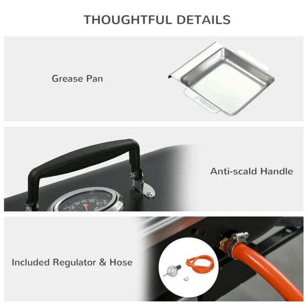 Bobobiy Foldable Gas BBQ Grill 2 Burner Table Top Barbecue with Lid Piezo Ignition Thermometer for Camping Picnic Cooking, Aluminium Alloy