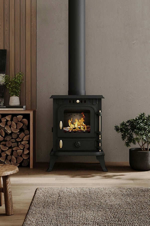 Living and Home Freestanding Cast Iron Wood Burning Stove Fireplace with Stove Pipe