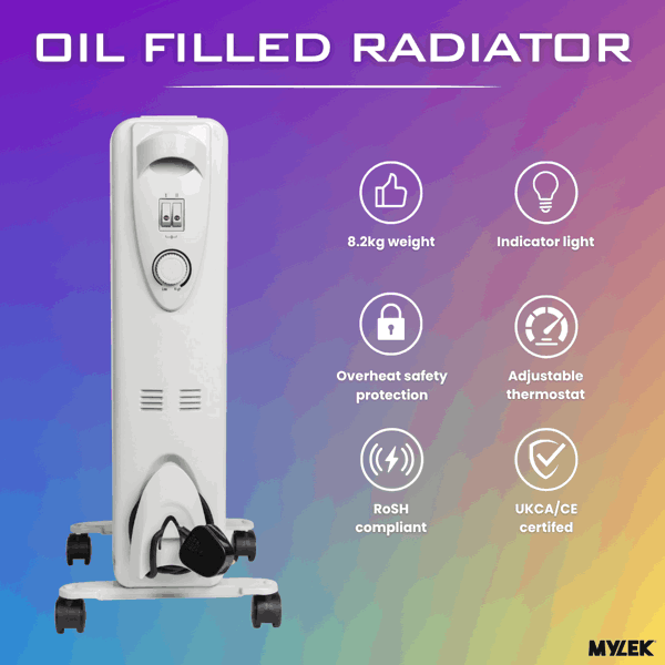 Mylek Oil Filled Electric Portable Heater Radiator with Adjustable Thermostat 2500w