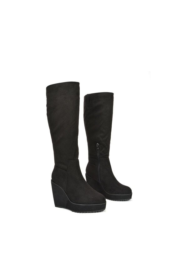 XY LONDON Knee High Wedge Heel Boots With Platforms