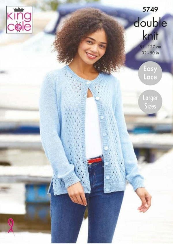 King Cole Cottonsmooth DK Knitting Pattern 5749, Cardigans, Sweaters for Women, 32 - 50 Inches - Easy