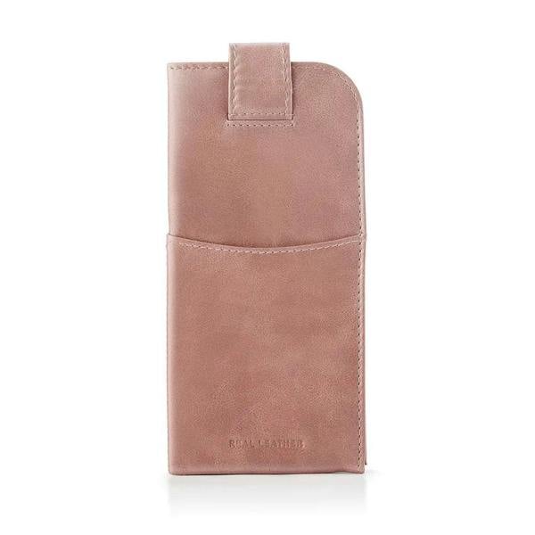 Front view of Cognac  Leather Glasses Case