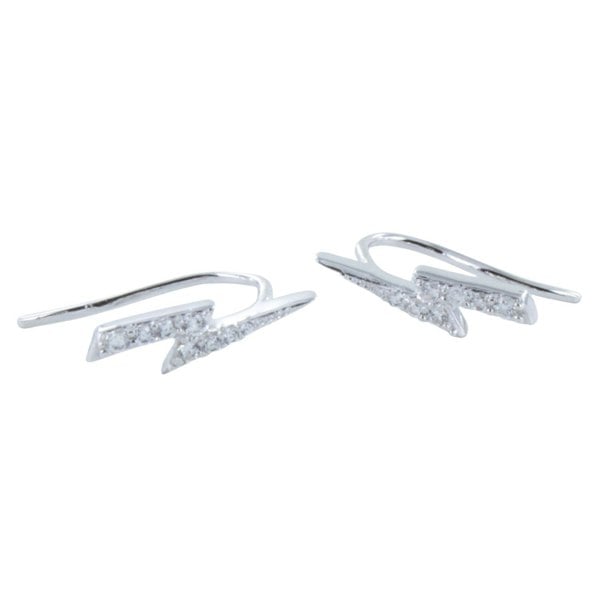 Sterling Silver Pavé Lightning Bolt Hook Earrings - Reeves & Reeves