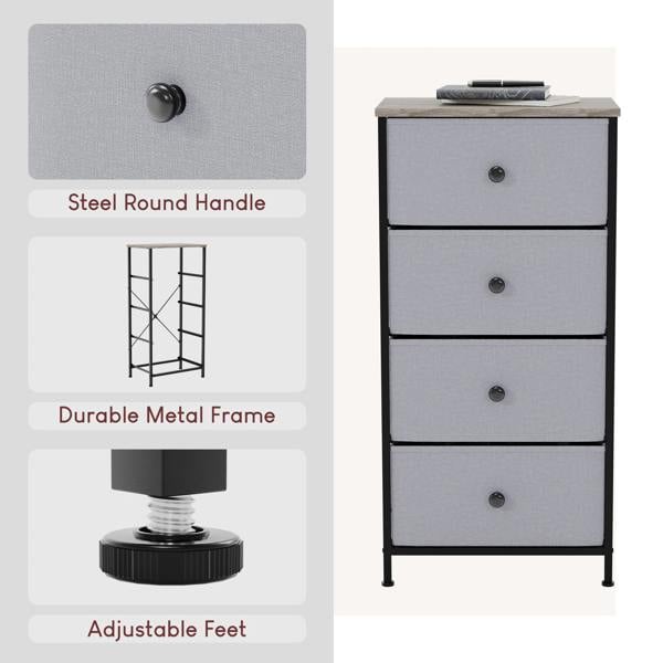 Vida Designs Chorley 4 Drawer Fabric Drawer Chest, Beige & Grey Wood