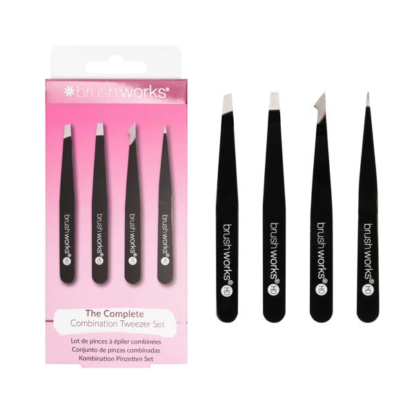 Brushworks 4 Piece Combination Tweezer Set - Black