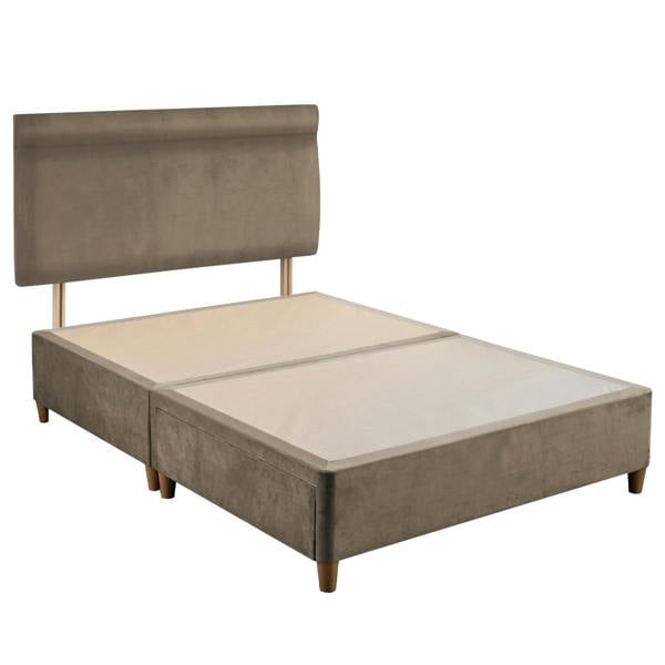 Stone Wentworth Upholstered Headboard & Divan Base styled in a bedroom | Soak and Sleep