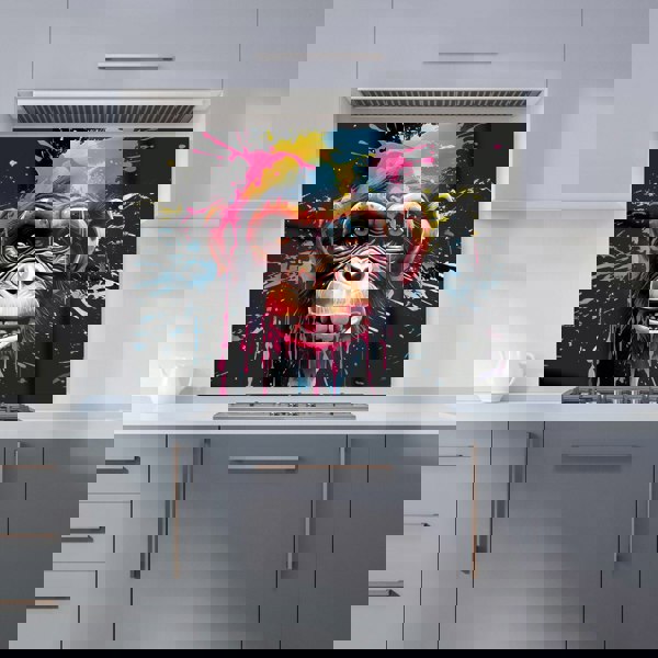 Warren Reed - Designer Multi Coloured Monkey Face Splashart Kitchen Splashback