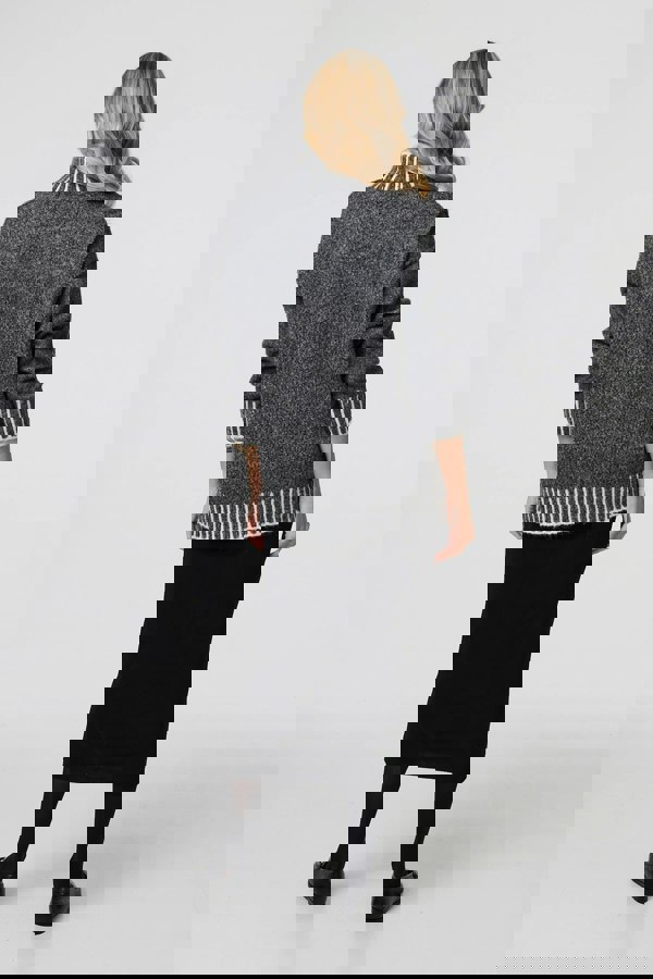 Grey | Stripe Trim High Neck Oversized Jumper
