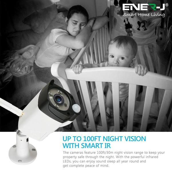 ENER-J 8CH Wireless CCTV Kit with 15.6" FHD IPS Monitor, 1TB HDD, 1080P Outdoor Cameras, Audio & PIR Motion Detection, Plug & Play Security System