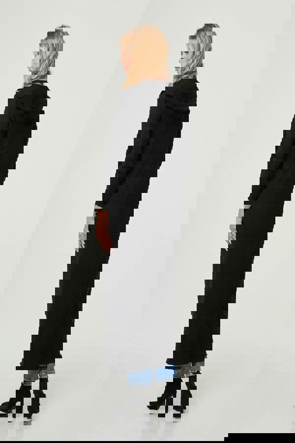 Black | Hooded Open Front Longline Coat
