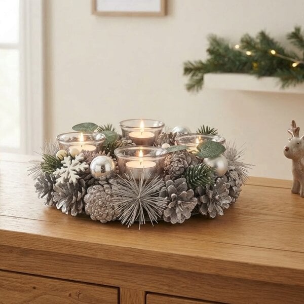 Garden Greatness White Cone Wreath Tealight Holder Door Accent