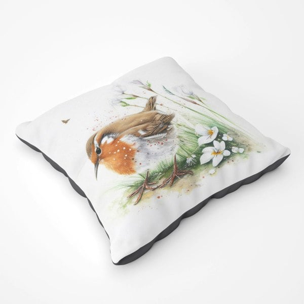 Warren Reed Robin And Daisies Watercolour Floor Cushion