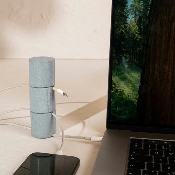 Coastal villa Homeware Cable Pillar Tower | Marble Cable Tidy and Desk Cable Organiser