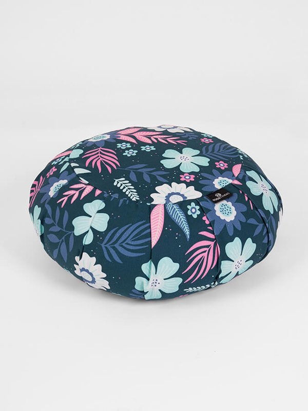 Yoga Studio Organic Cotton Buckwheat Round Floral Meditation Zafu Cushion