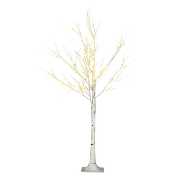 Dyzi 4ft Pre-Lit Artificial Birch Tree 72 Warm White LED Lights