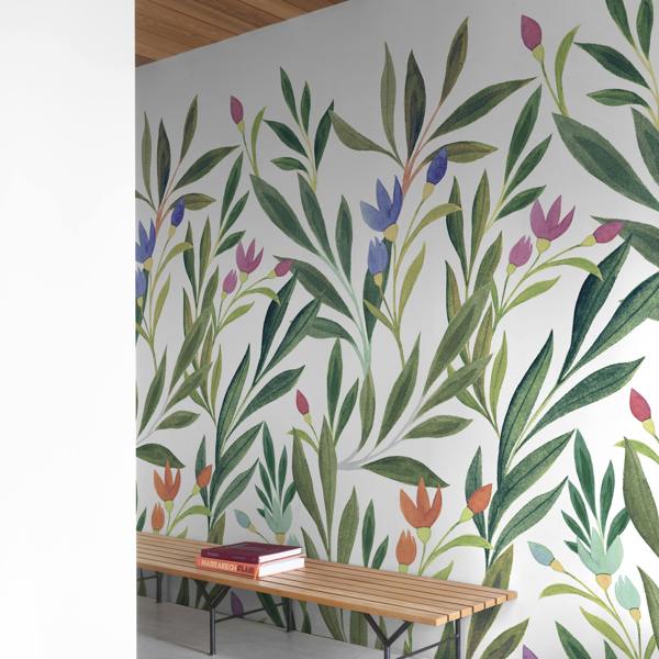 Grandeco Andrea Colourful Spring Flowers 3 panel repeatable Mural 1.59 x 2.8m, Green