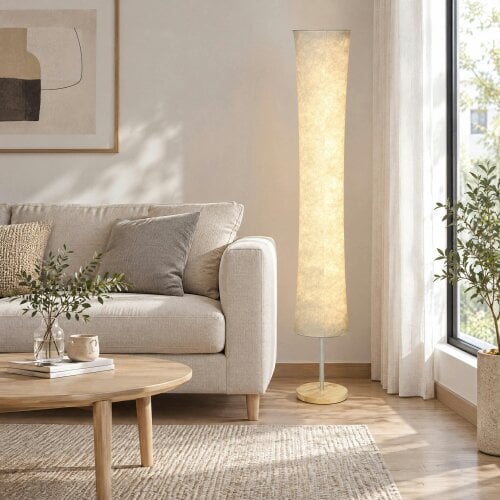 HOMCOM 152 cm Modern Dimmable Standing Lamp with Pine Wood Base, White