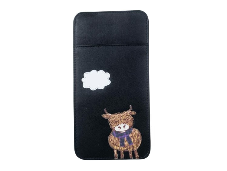 Mala Leather Highland Cow Leather Glasses Case - Black