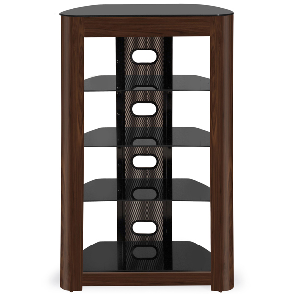 Centurion Supports Zinnia 5-Shelf Black Glass with Walnut Fascia Flat Screen TV/Hi-Fi/AV Rack Glass Stand