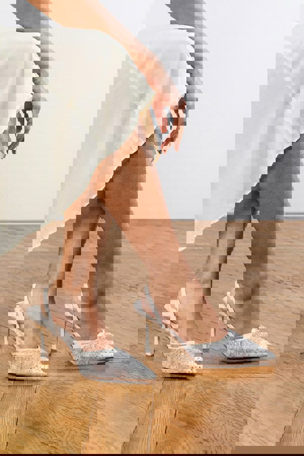Where's That From Annabelle Beige Mesh Court Heel With Diamante Detail