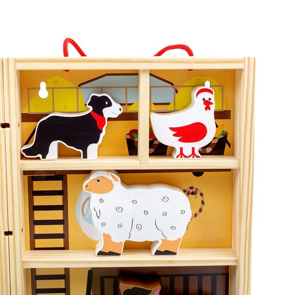 Bigjigs Toys Wooden Farm Play Box With 5 Farm Animals & 2 Fold-Out Play Mats