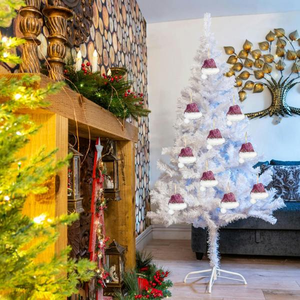 13x12cm Pink Mini Santa Hat Hanging Decoration Set for Christmas Trees and Festive Displays image 6