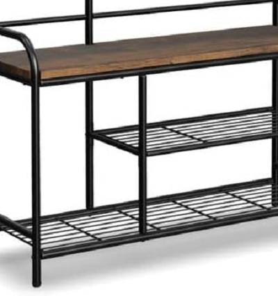 Modcraft Entryway Coat Hanger Stand with Shoe Bench & Mirror Black Rustic Oak Hallway Storage Unit