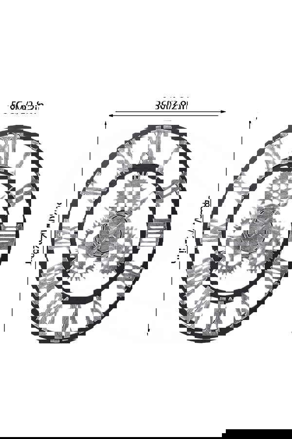 Living and Home 58cm Dia Industrial Style Round Roman Numeral Gear Wall Clock