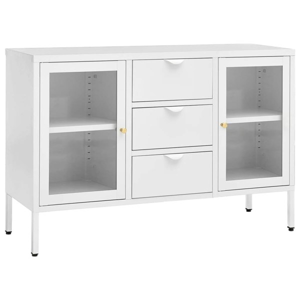 Berkfield Sideboard White 105x35x70 cm Steel and Tempered Glass