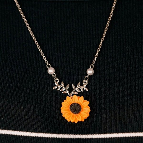 The Colourful Aura Sunflower Charm Pearl Daisy Flower Summer Beach Pendant Necklace