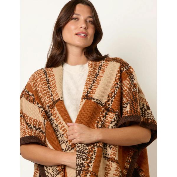 Blue Vanilla Geometric Patchwork Poncho