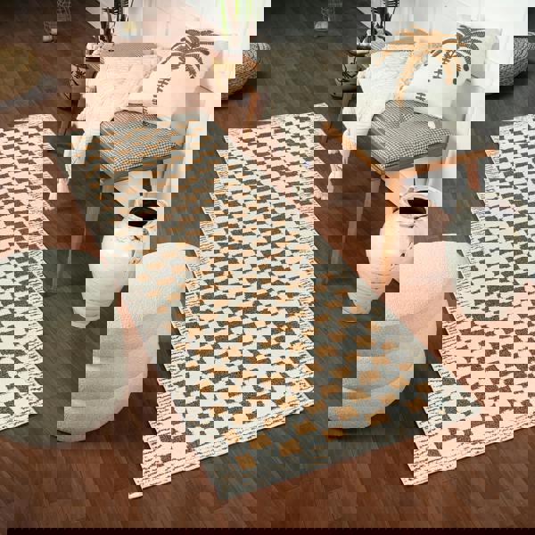 Livabliss Freud-Modern Ivory Brown High Pile Checkered Rug