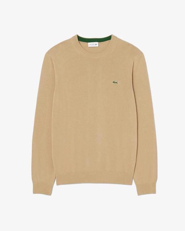 Lacoste Mens Organic Cotton Crew Neck Sweater - Cookie SIX | CHO | Designer Mens Crew Neck Sweatshirts