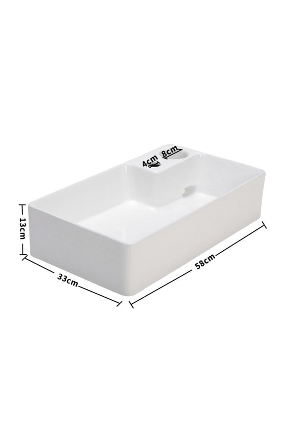 Living and Home Rectangular Ceramic Bathroom Vessel Countertop Basin with Drain