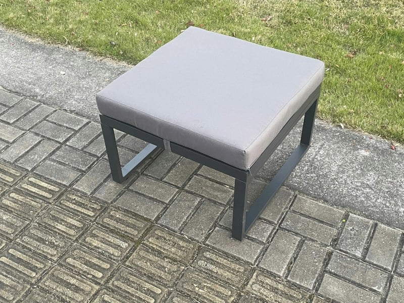 Fimous Aluminium 6 Pieces Garden Furniture Sofa Set with Cushions 9 Seater Gas Fire Pit Dining Table Set with 2 Big Footstools Dark Grey