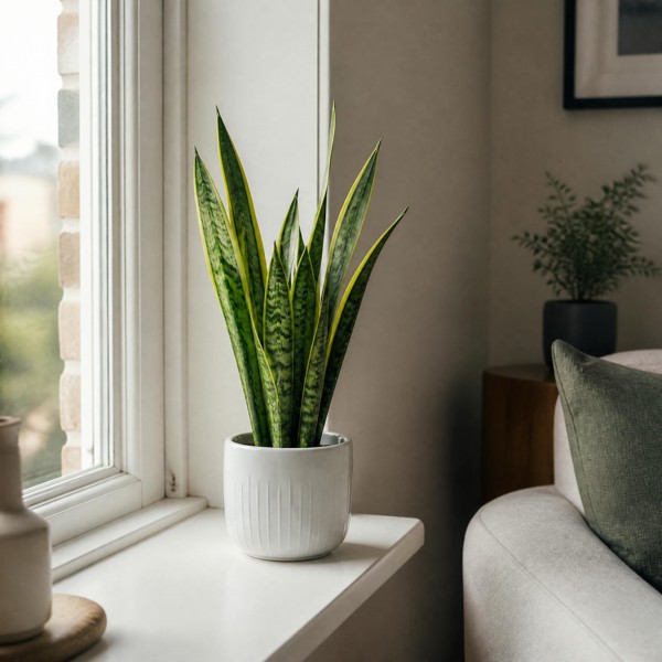 Sansevieria Superba in 12cm Pot | Air-Purifying Snake Plant for Low Light Spaces - Glossy White Ceramic Pot - 1