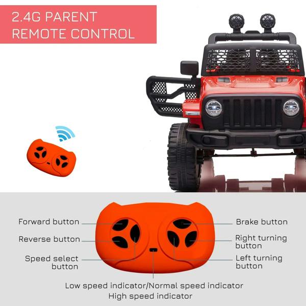2.4G parent remote for 4x4 ride-on car with forward, reverse, brake, and turn buttons.
