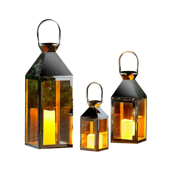 Samuel Alexander Set of 3 Large Indoor Outdoor Stockholm Stainless Steel Lantern Trio