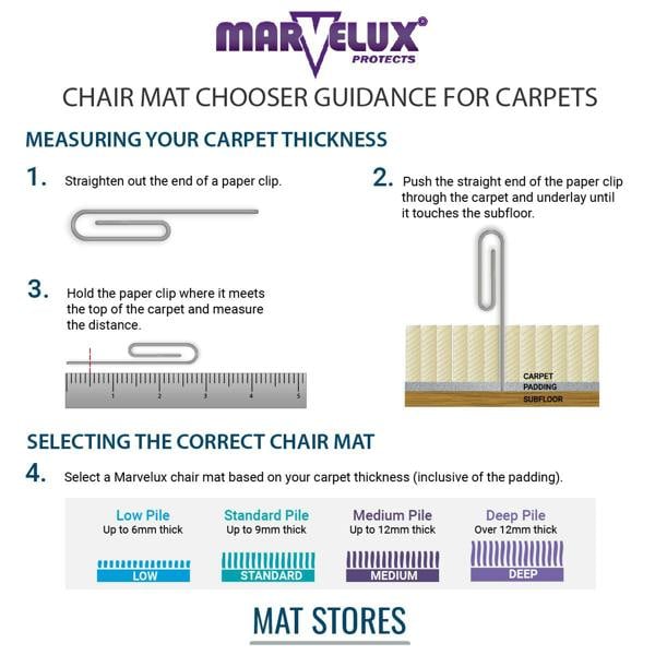 Marvelux Polycarbonate Chair Mat for Medium Pile Carpets (up to 12mm) - Clear Rectangular Office Carpet Protector - Multiple Sizes